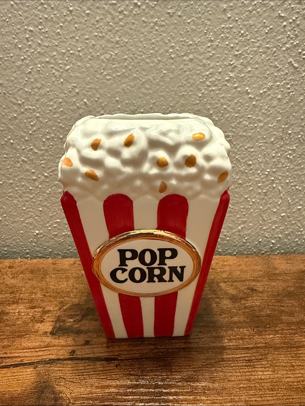 Mini Popcorn Stripe Decorative Vase – Red, White & Gold Accent